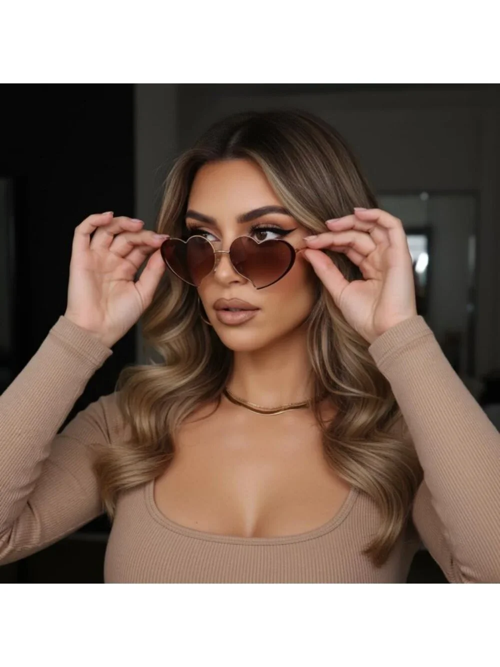Heart-Shaped Sunglasses for Women - Thin Metal Frame, Perfect for Parties